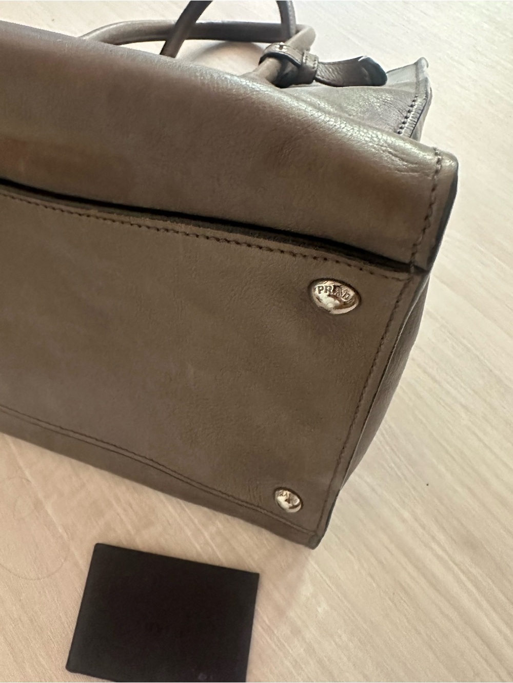 Prada GLACE’CALF Leather Tote with Double Handles - Gray - Picture 12 of 13
